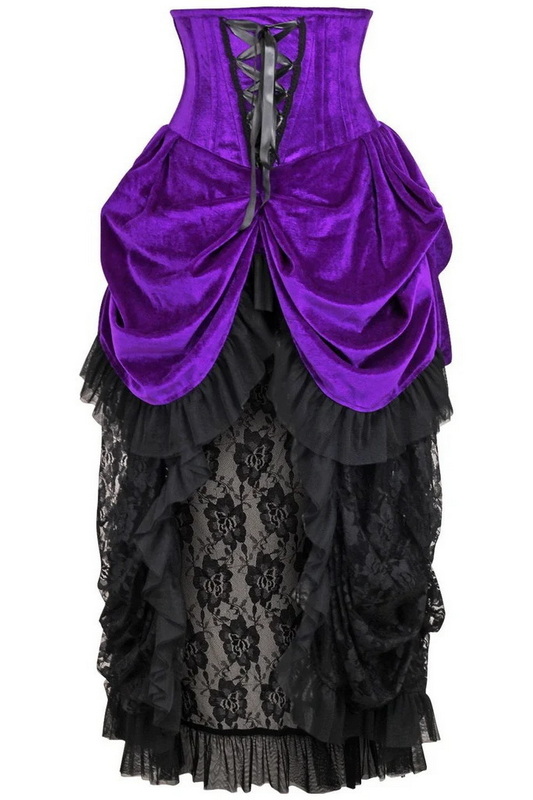 Plus Size Top Drawer Purple Velvet Victorian Bustle Underbust Corset Dress