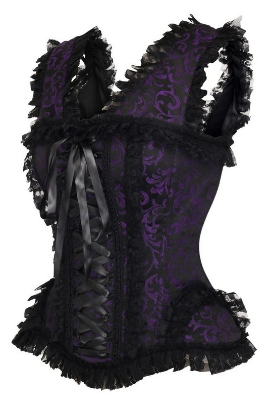 Plus Size Top Drawer Purple & Black Swirl Brocade Corset image 1
