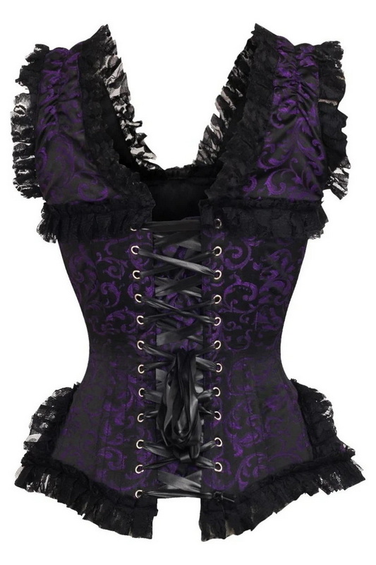 Plus Size Top Drawer Purple & Black Swirl Brocade Corset image 2