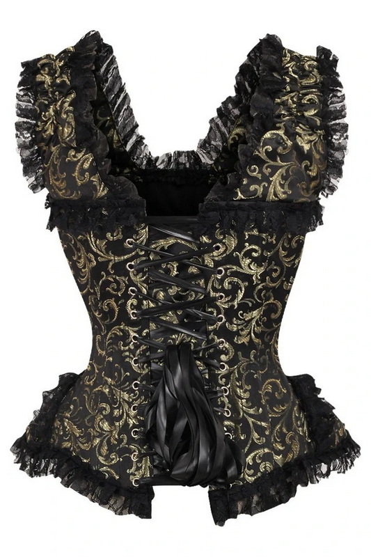 Plus Size Top Drawer Gold & Black Swirl Brocade Corset image 2