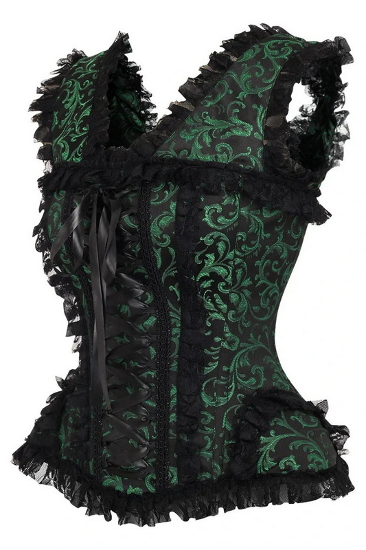 Top Drawer Green & Black Swirl Brocade Corset image 1