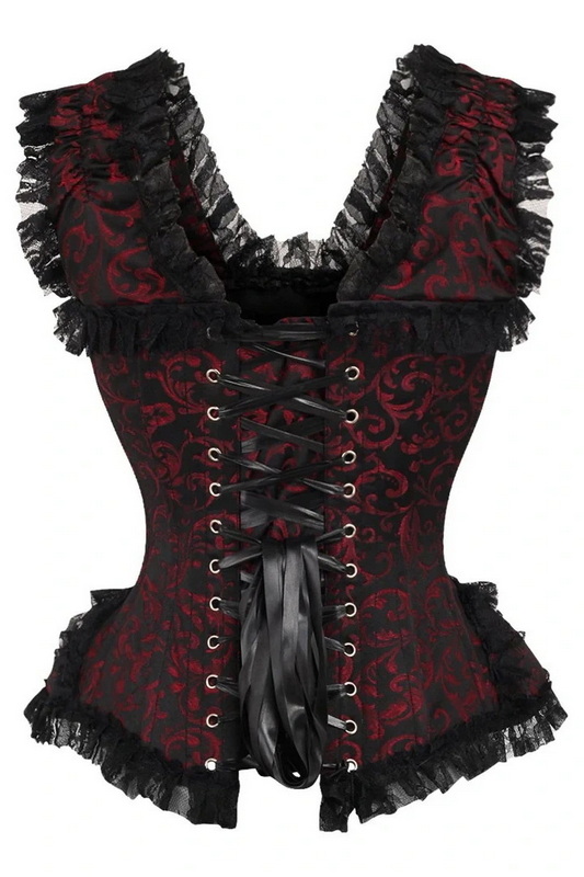 Top Drawer Red & Black Swirl Brocade Corset image 2