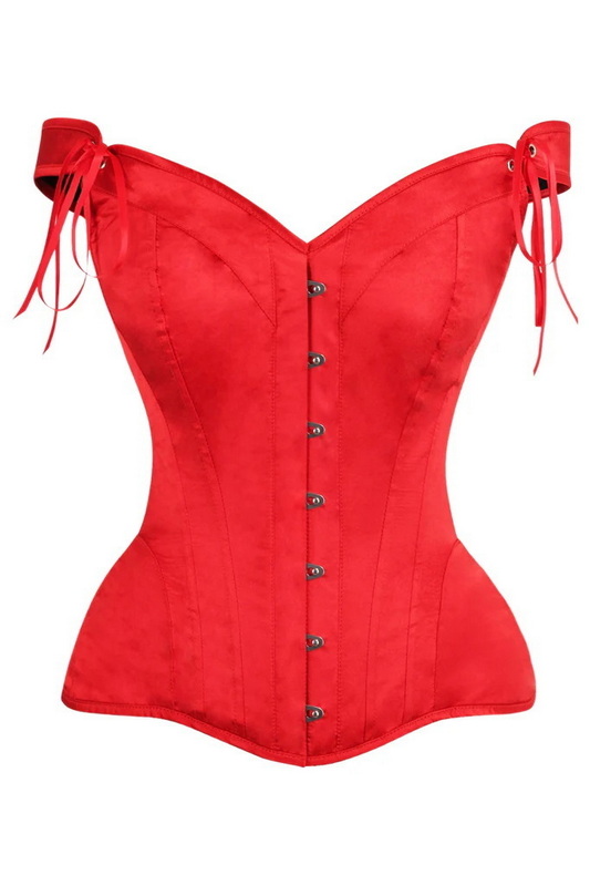 Plus Size Top Drawer Red Satin Steel Boned Corset & Straps image 2