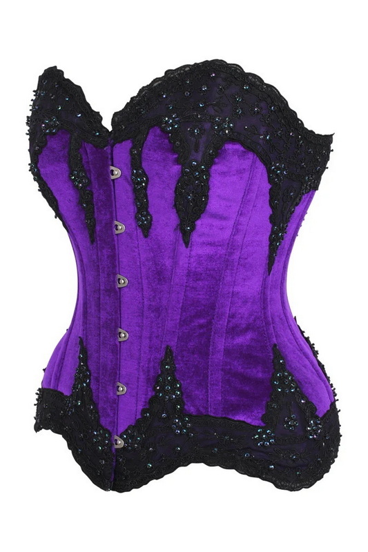 Plus Size Top Drawer Purple Velvet & Beaded Overbust Corset image 3