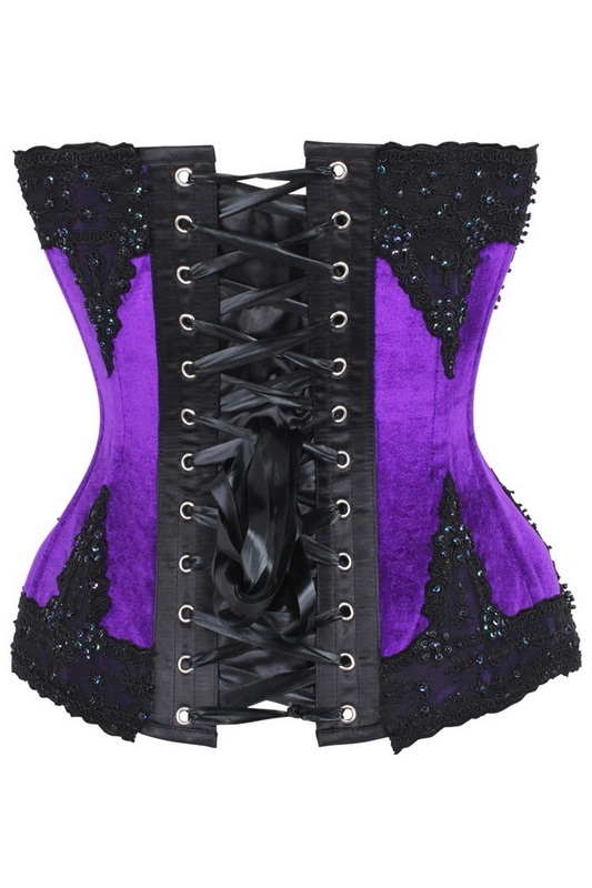 Plus Size Top Drawer Purple Velvet & Beaded Overbust Corset image 4