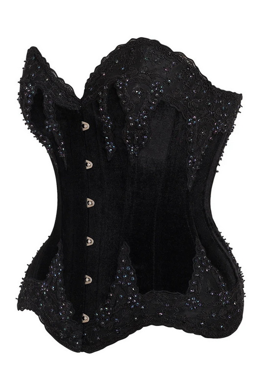 Plus Size Top Drawer Black Velvet & Beaded Overbust Corset image 1