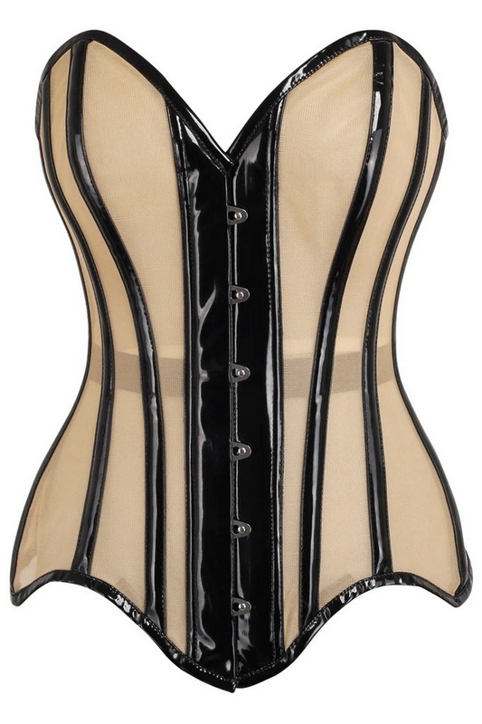 Top Drawer Nude Mesh & Black Patent Steel Boned Corset image 2