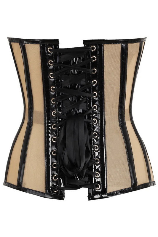 Plus Size Top Drawer Nude Mesh & Black Patent Steel Boned Corset image 4