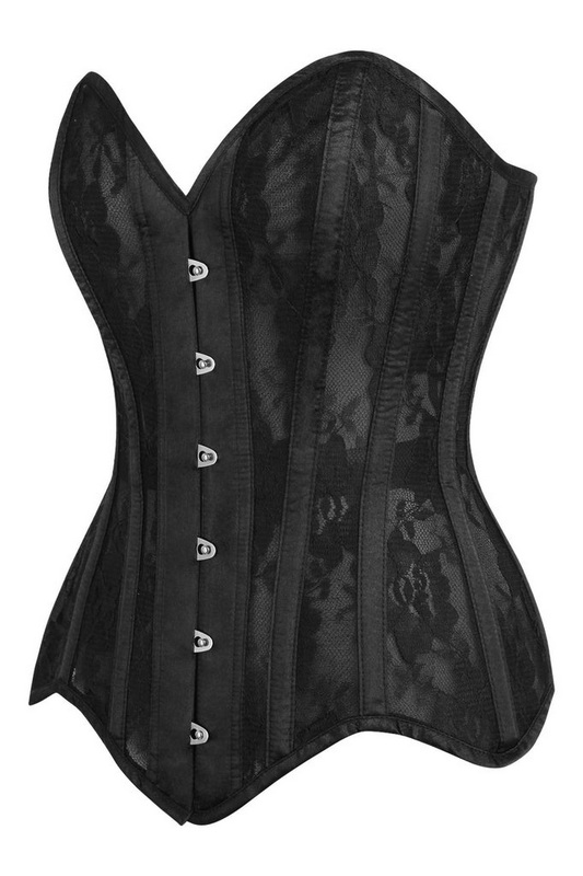 Top Drawer Black Mesh Net & Lace Overbust Corset image 1