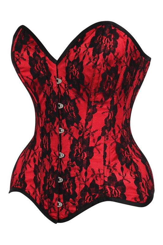 Top Drawer Red Satin & Black Lace Overbust Corset image 3