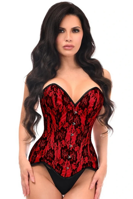 Plus Size Top Drawer Red Satin & Black Lace Overbust Corset
