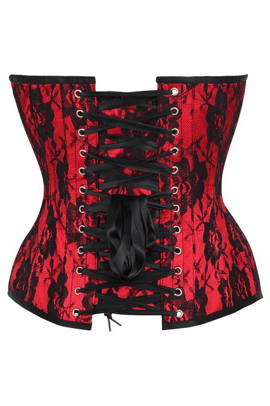 Plus Size Top Drawer Red Satin & Black Lace Overbust Corset image 4