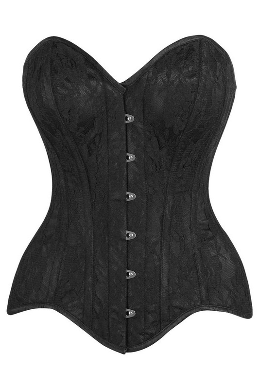 Top Drawer Black Satin & Lace Overbust Corset image 2
