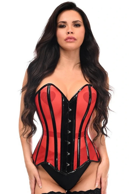 Plus Size Top Drawer Red Mesh Net & Patent Overbust Corset