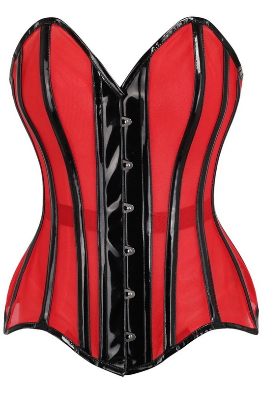 Plus Size Top Drawer Red Mesh Net & Patent Overbust Corset image 2