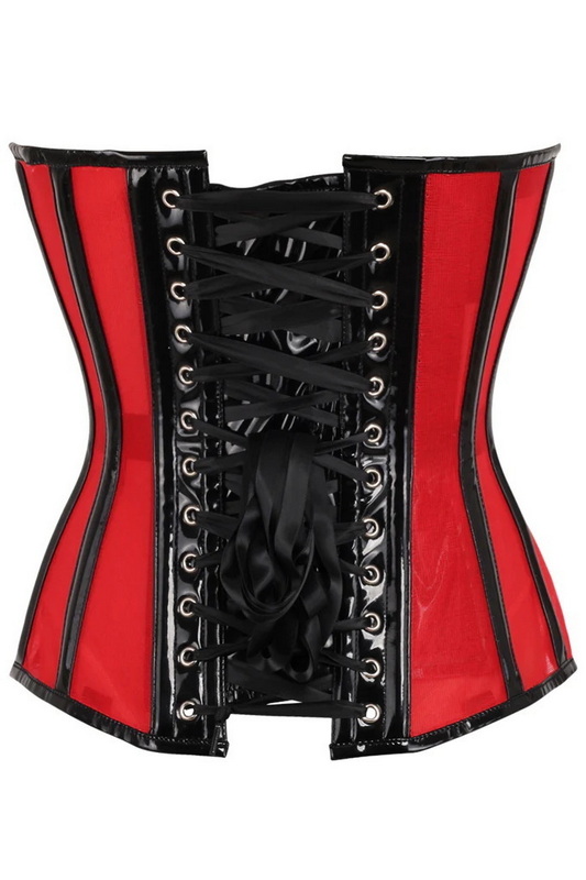 Plus Size Top Drawer Red Mesh Net & Patent Overbust Corset image 4