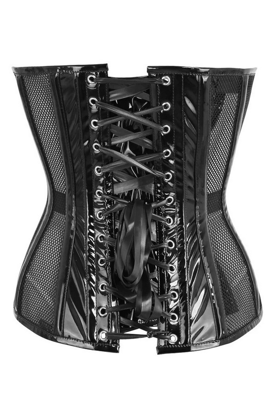 Plus Size Top Drawer Black Fishnet & Patent Overbust Corset image 2