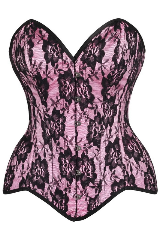 Top Drawer Pink Satin & Black Lace Overbust Corset image 2