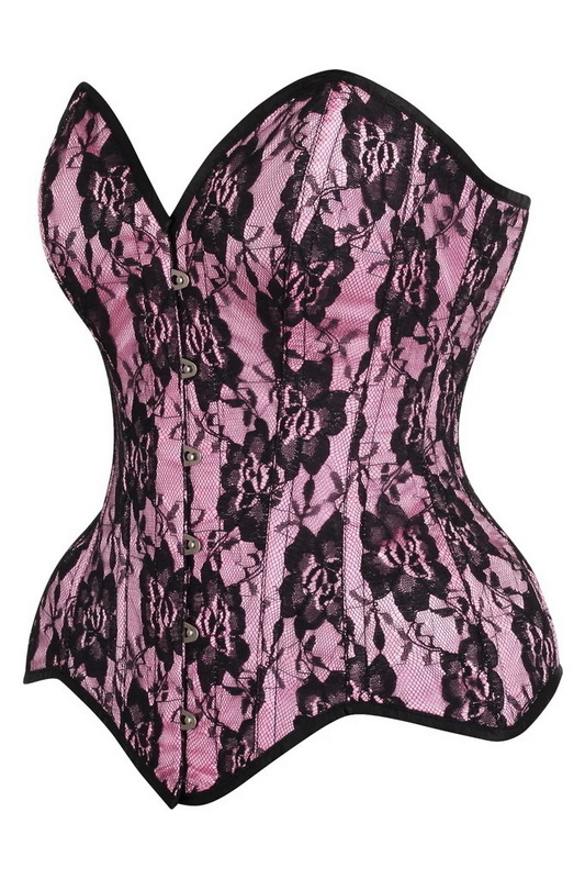 Top Drawer Pink Satin & Black Lace Overbust Corset image 3