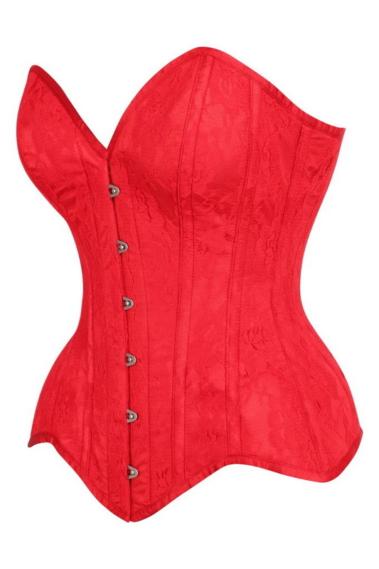 Plus Size Top Drawer Red Satin & Lace Steel Boned Overbust Corset image 1