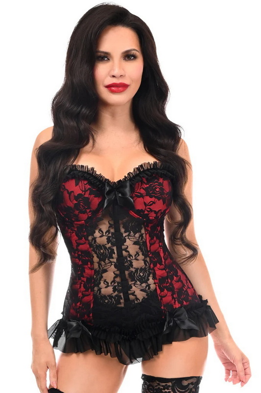 Plus Size Lavish Red & Black Lycra Stretch Bustier Corset image 1