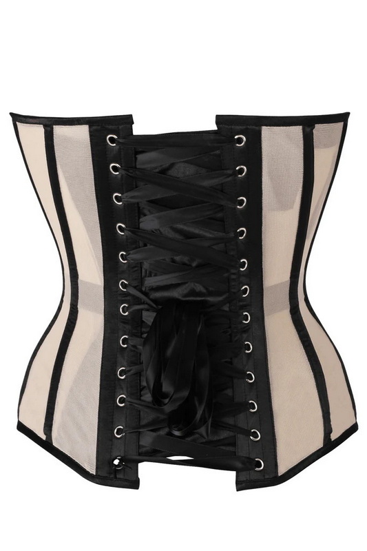 Plus Size Top Drawer Nude Mesh & Black Satin Overbust Corset image 2