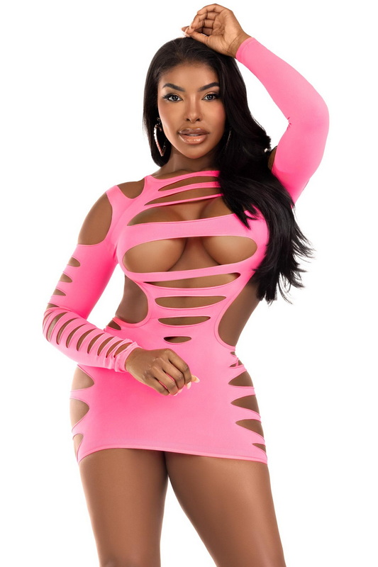 Shredded Neon Pink Cutout Dress