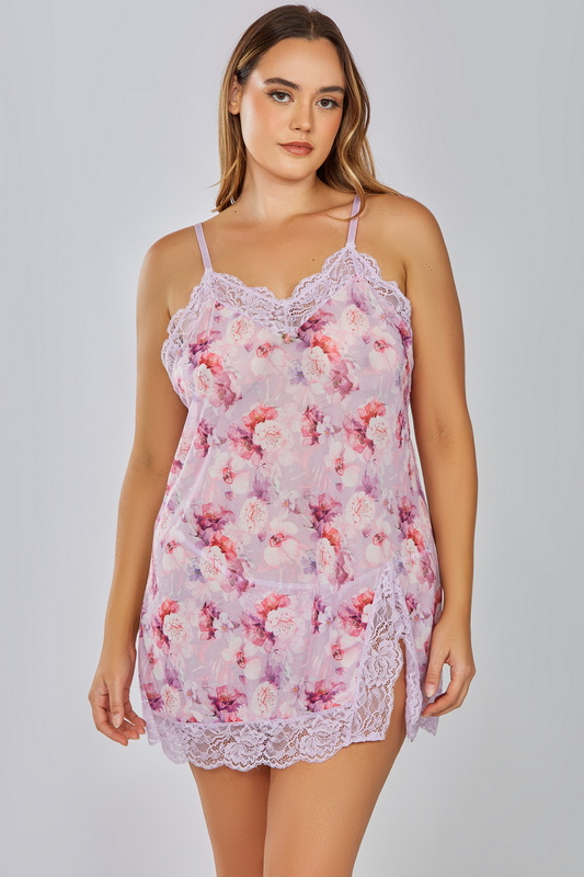 Plus Size Unwind Pretty Lace Purple Lingerie Chemise