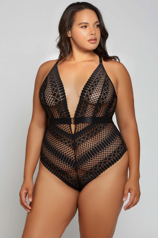 Plus Size Black Hazel Lace Lingerie Teddy