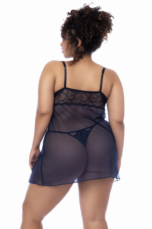 Plus Size Darling Lace & Mesh Midnight Blue Babydoll image 1