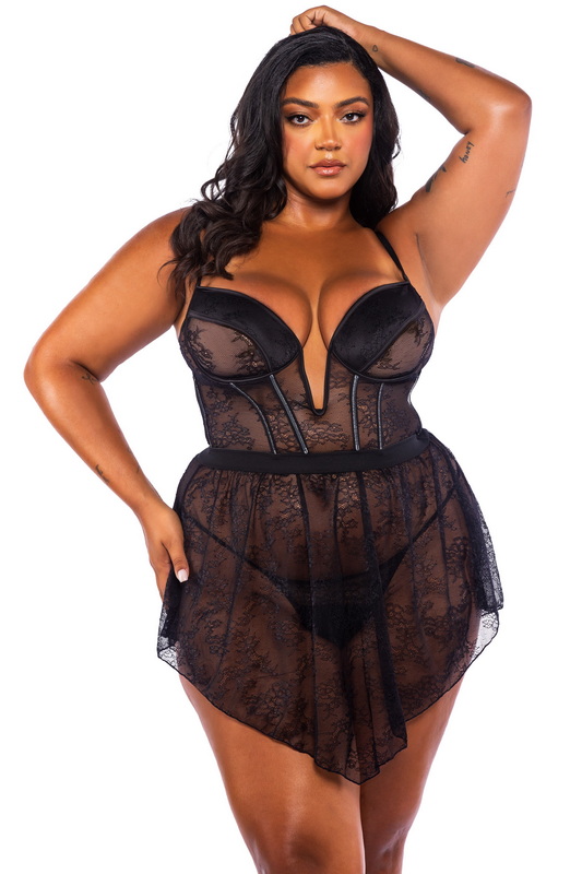 Plus Size Black Belle Noir Lingerie Babydoll Set