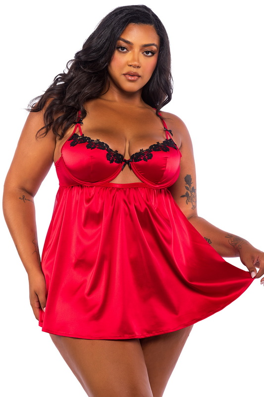 Plus Size Red Love & Lust Lingerie Babydoll Set