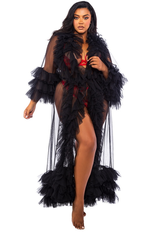 Plus Size Black Voguish Glam Luxury Lingerie Robe