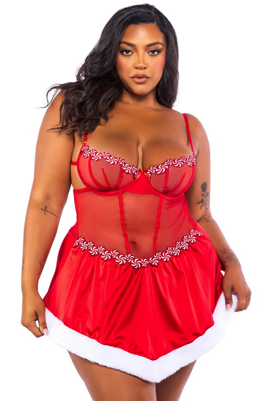 Plus Size Peppermint Kiss Lingerie Babydoll Set