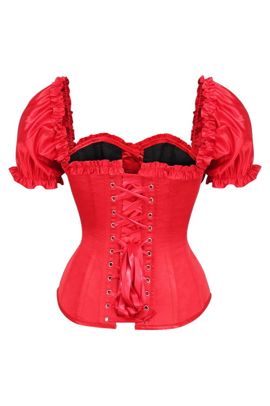Top Drawer Steel Boned Red Satin Cap Sleeve Overbust Corset Blowout Deal image 5