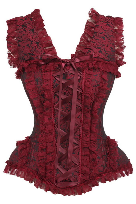 Plus Size Top Drawer Red Brocade & Lace Steel Boned Corset Blowout Deal