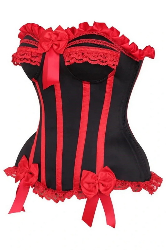 Top Drawer Black & Red Steel Boned Burlesque Corset Blowout Deal image 3