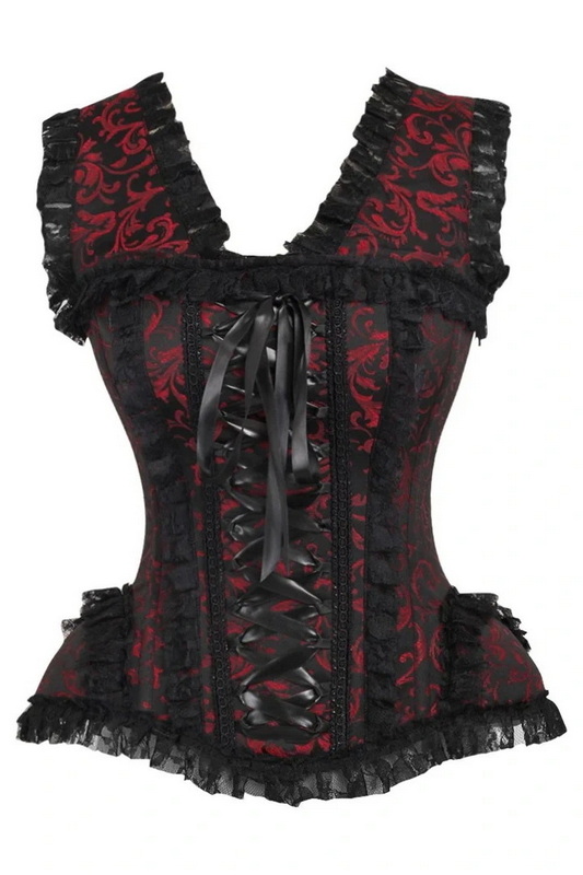 Plus Size Top Drawer Red & Black Swirl Brocade Corset Blowout Deal