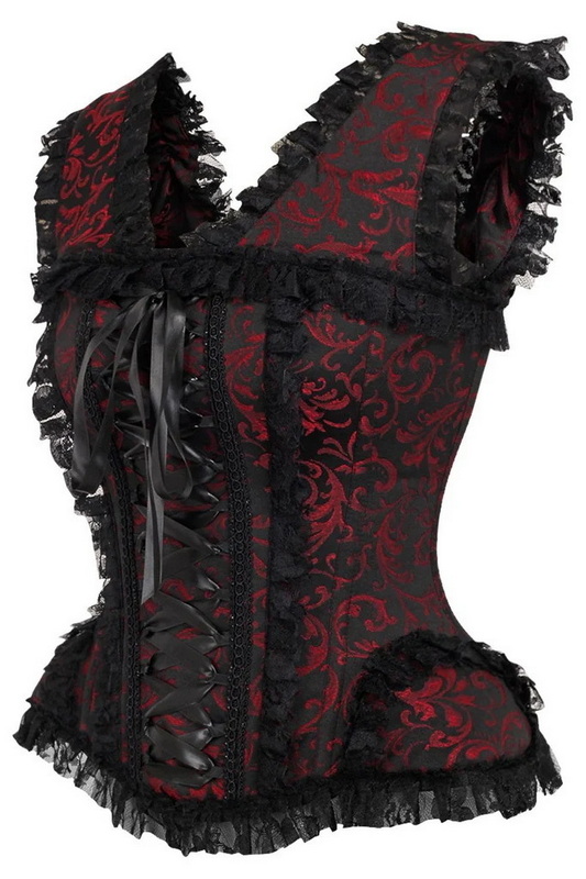 Plus Size Top Drawer Red & Black Swirl Brocade Corset Blowout Deal image 1
