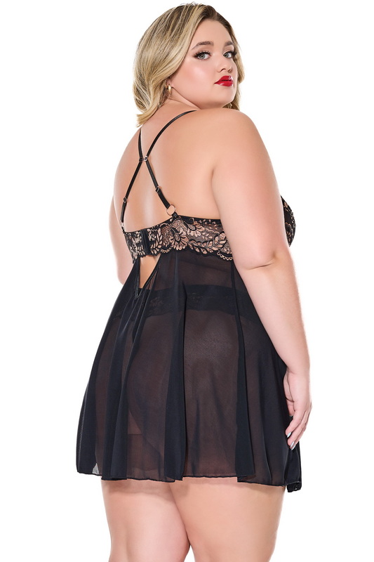 Plus Size Rose Gold & Black Lace Babydoll image 2