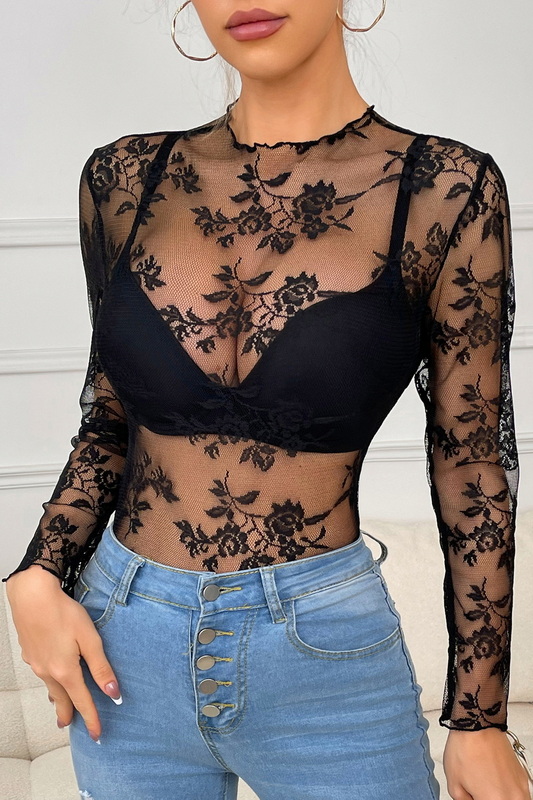 Black Lace Long Sleeve Top