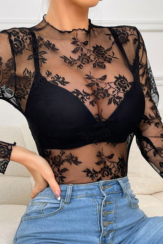 Black Lace Long Sleeve Top image 4