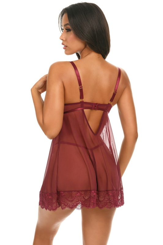 Wondering Wine Lace Lingerie Babydoll Set image 2