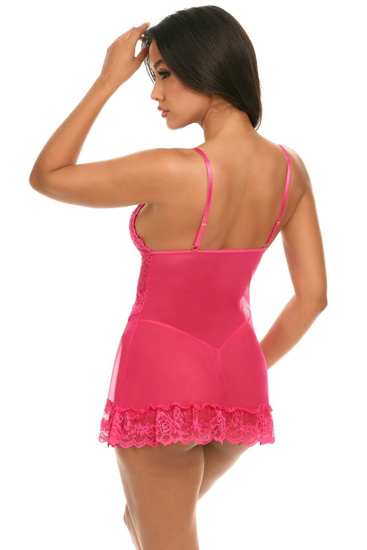 Be Mine Romantic Lace Pink Lingerie Chemise & Thong Set image 2