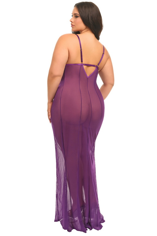 Plus Size Katty Mesh & Lace Purple Gown image 1