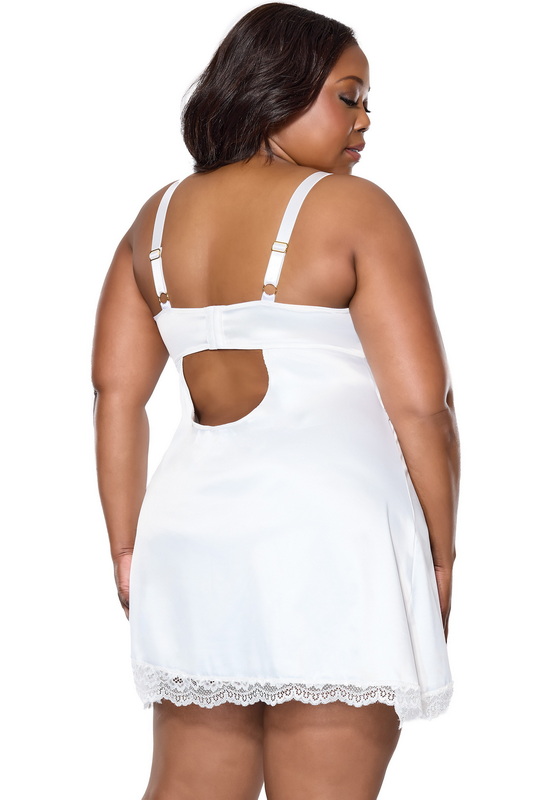 Plus Size Made For Me Satin & Lace White Lingerie Chemise image 1