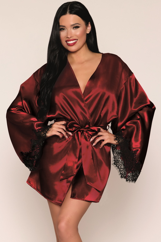 Burgundy Open Back Satin Lingerie Robe