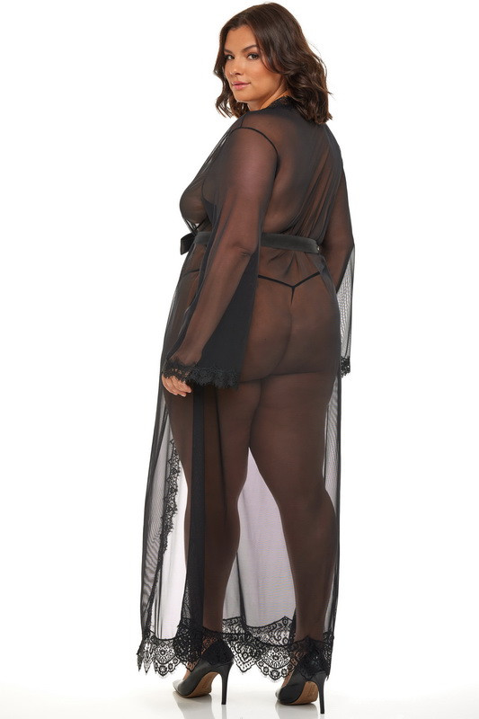 Plus Size Black Sheer Floor Length Robe thumbnail 2