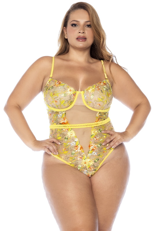 Plus Size Floral Wanderlust Yellow  Open Lingerie Teddy image 3