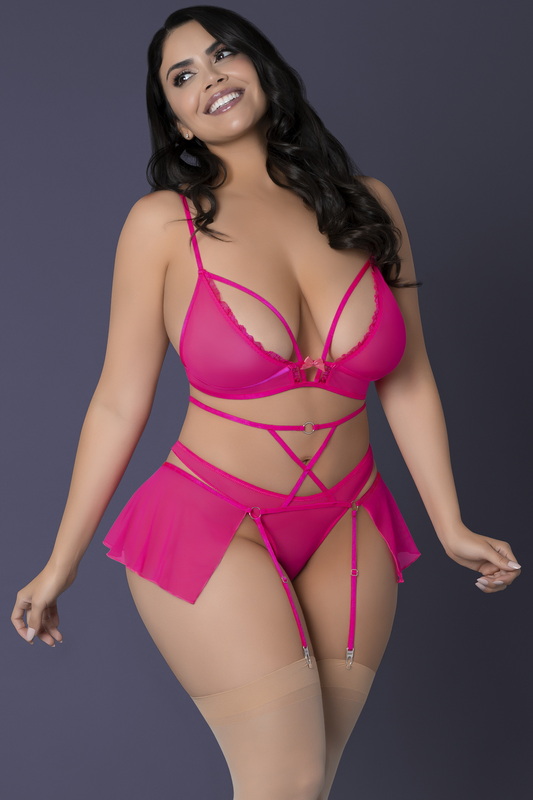 Plus Size Positively Pink Bralette & Gartered Skirt Set